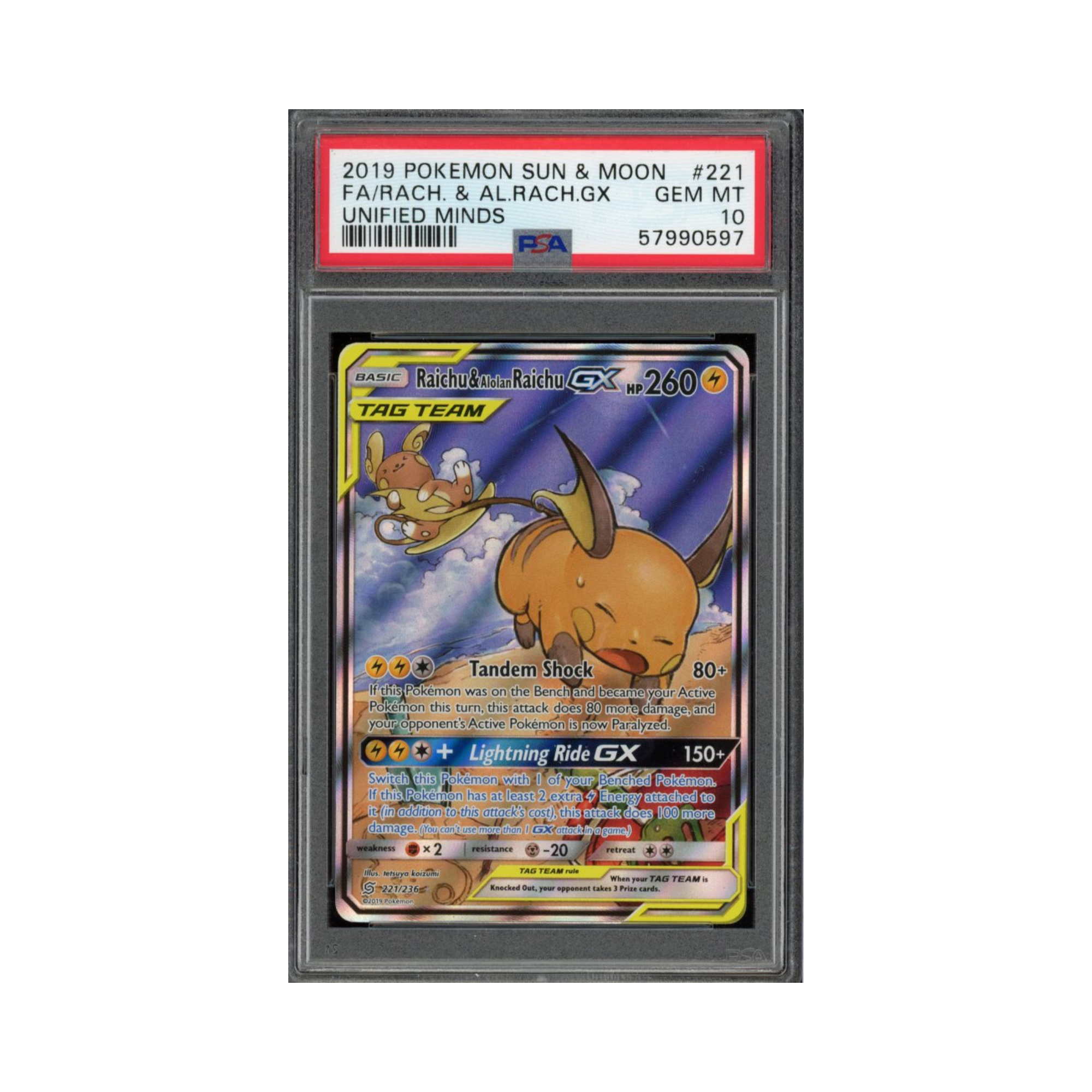 2019 Pokemon Sun & Moon Unified Minds FA Raichu & Alolan Raichu GX