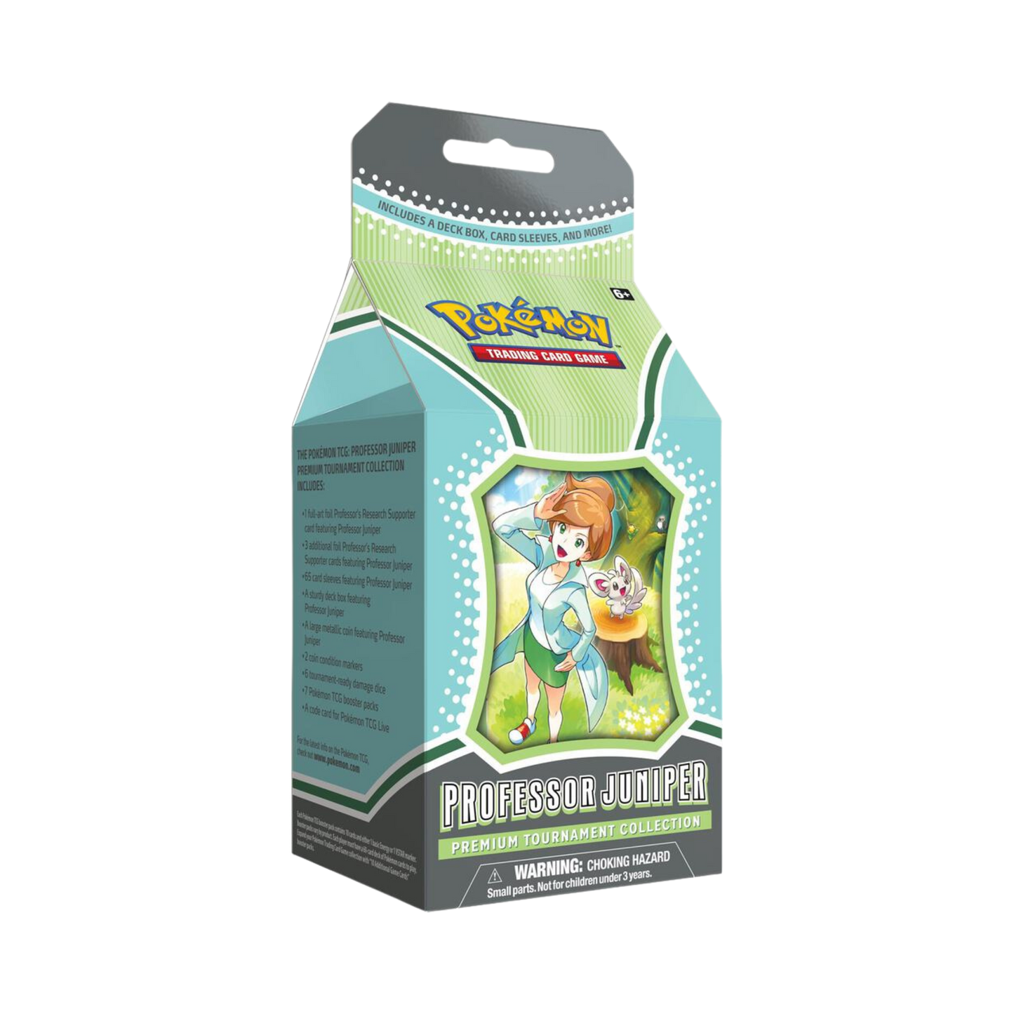 Sealed Pokémon TCG Professor Juniper Premium Tournament Collection with full-art promo card, deck box, sleeves, and 7 booster packs