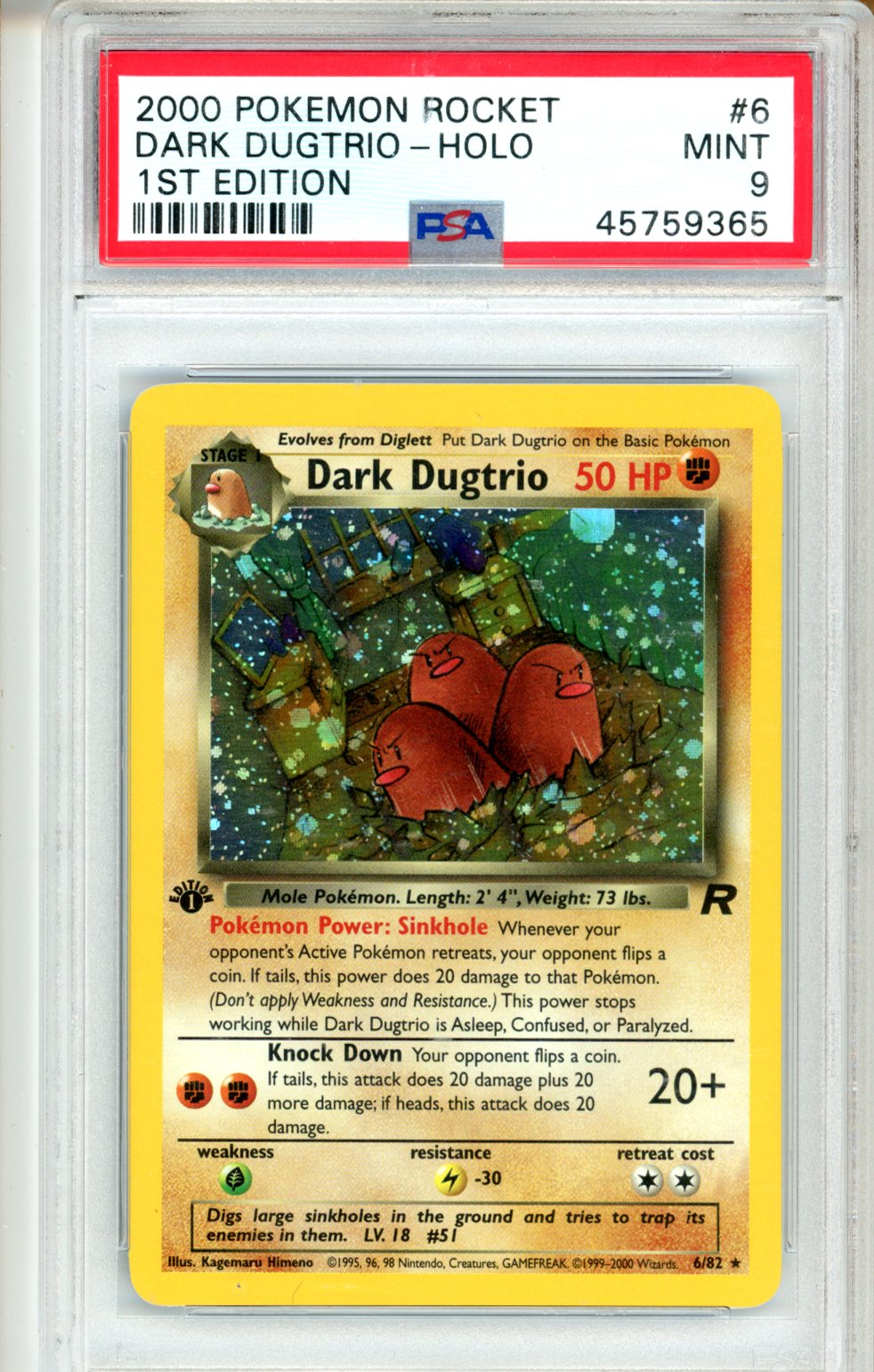 2000 Pokemon Team Rocket Dark Dugtrio #6 PSA 9