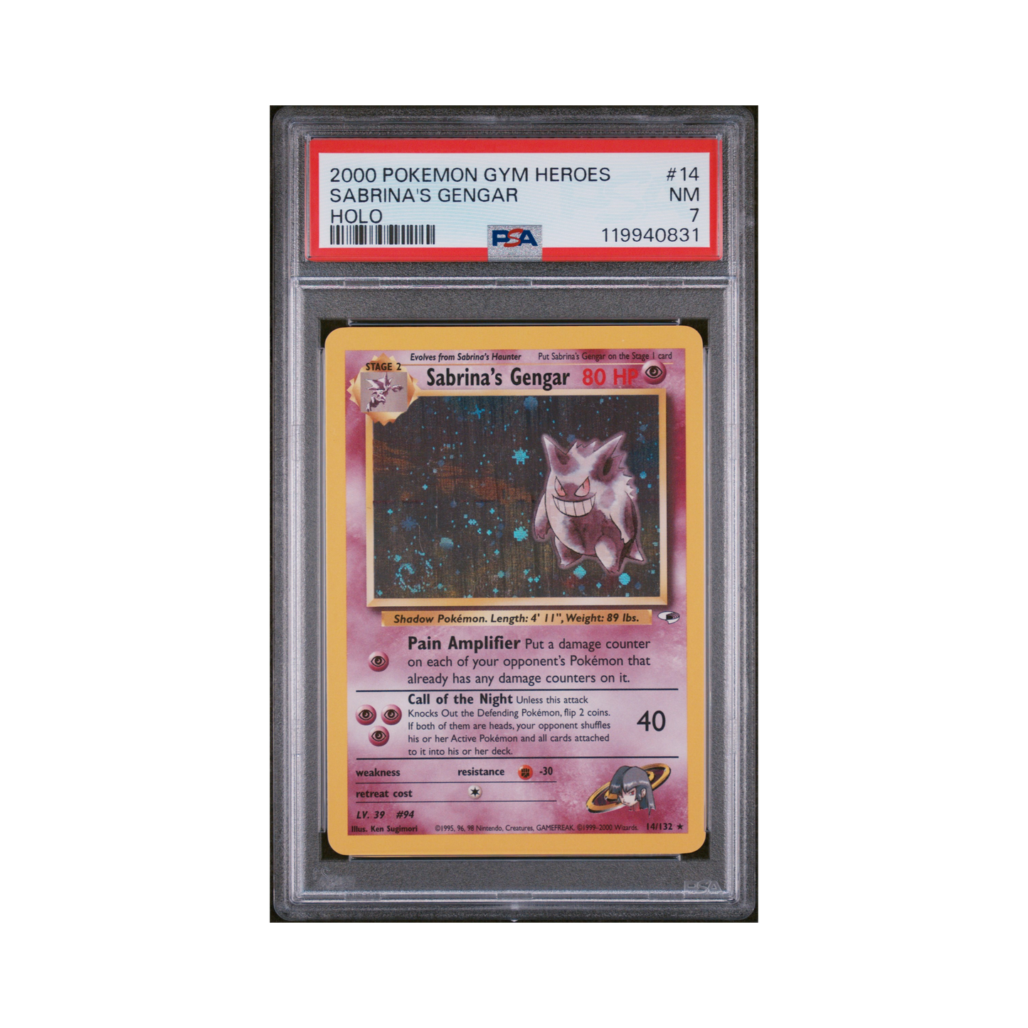 2000 Pokemon Gym Heroes Sabrina's Gengar #14 PSA 7