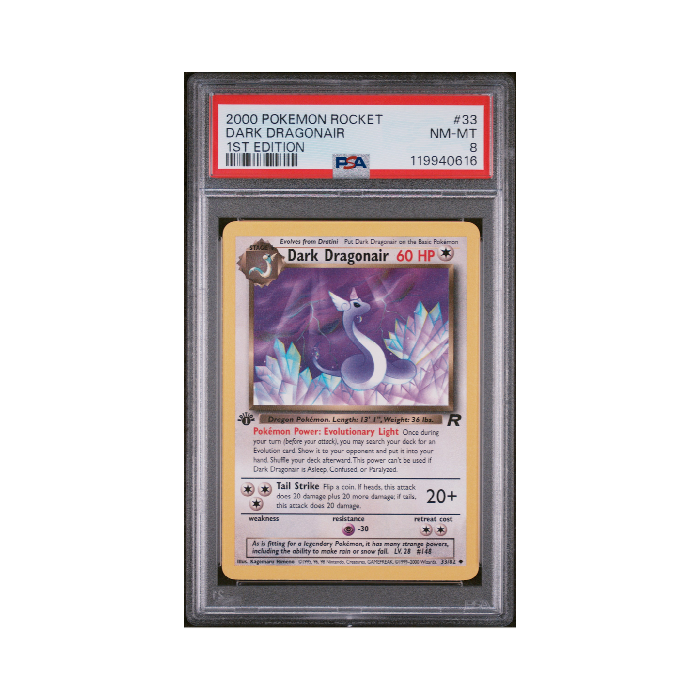 2000 Pokemon Team Rocket Dark Dragonair #33 PSA 8