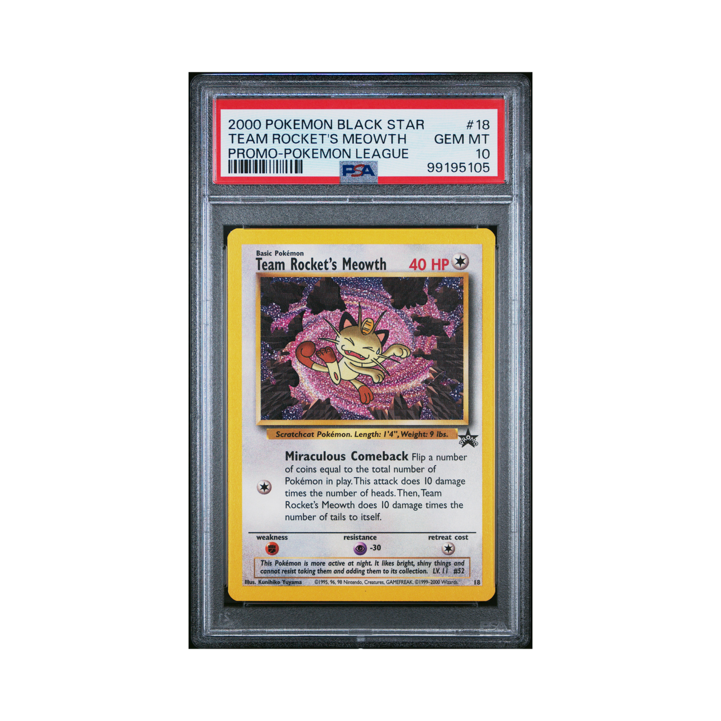 2000 Pokemon Promo Black Star Team Rocket's Meowth #18 PSA 10