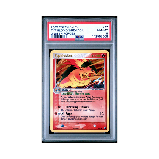 2005 Pokemon EX Unseen Forces Typhlosion(reverse Holo) #17 PSA 8