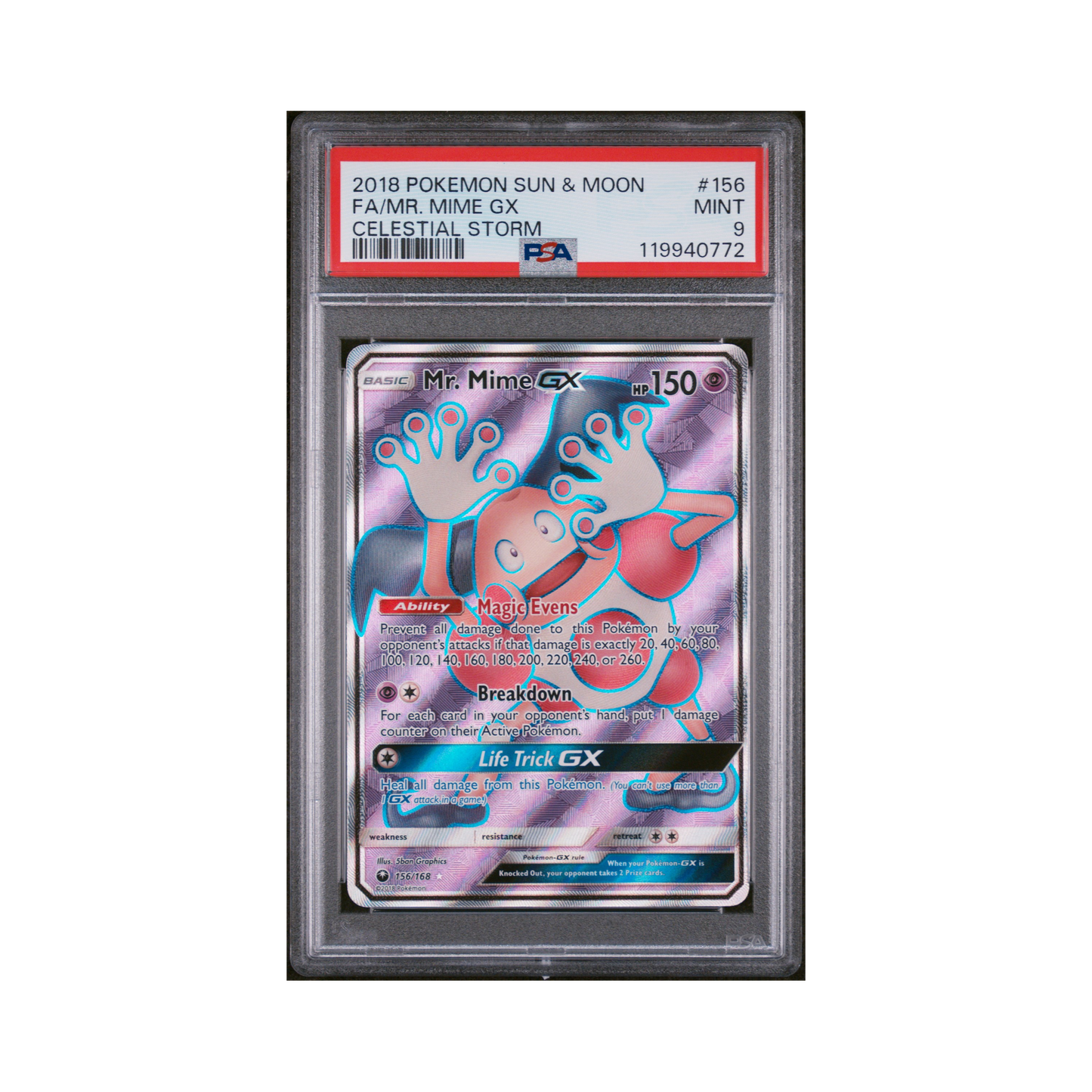 2018 Pokemon Sun & Moon Celestial Storm Mr. Mime GX #156 PSA 9