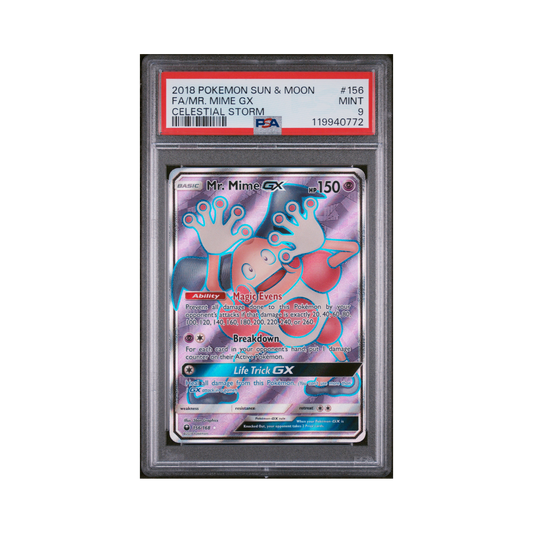 2018 Pokemon Sun & Moon Celestial Storm Mr. Mime GX #156 PSA 9