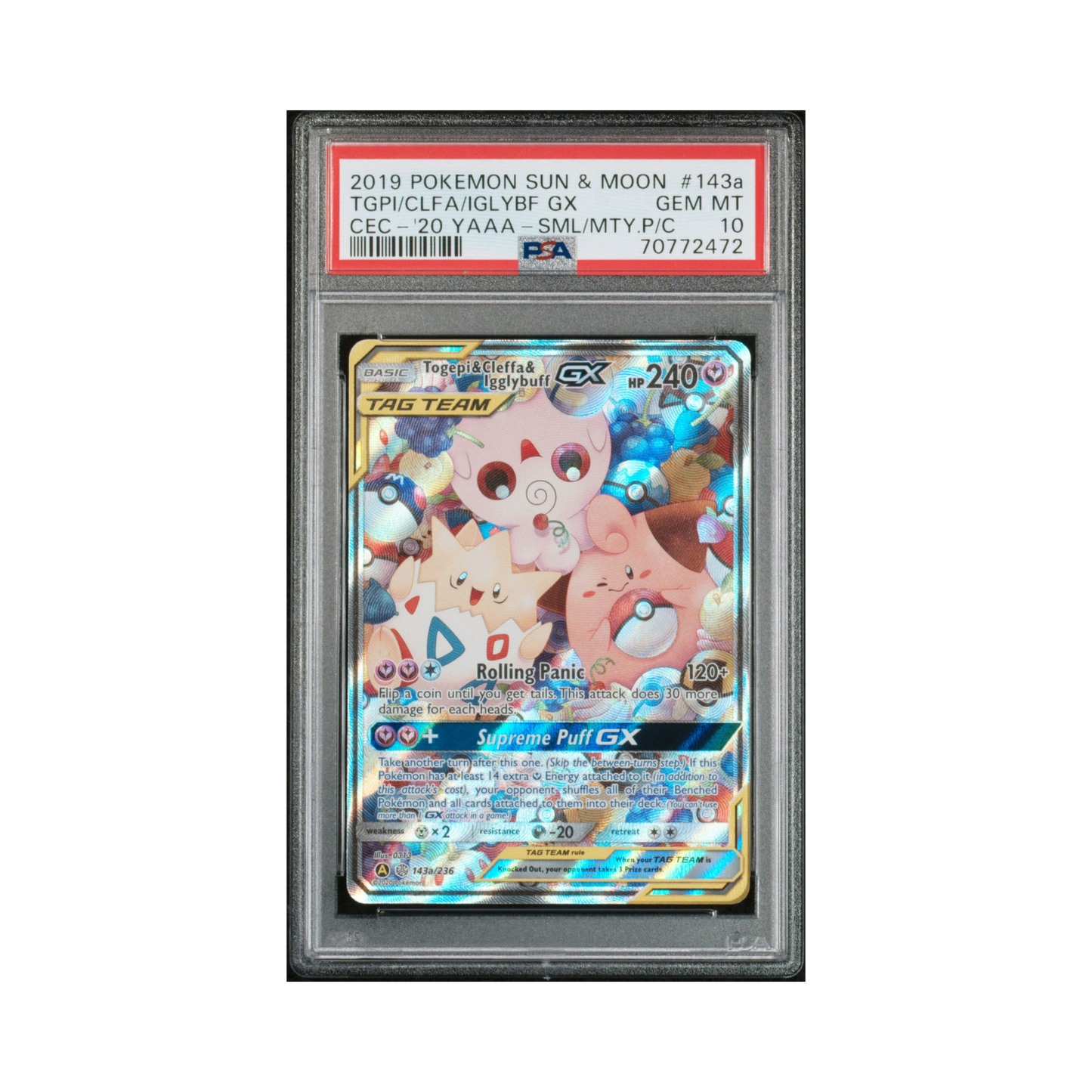 2019 Pokemon Cosmic Eclipse Togepi & Cleffa & Igglybuff-GX #143a PSA 10