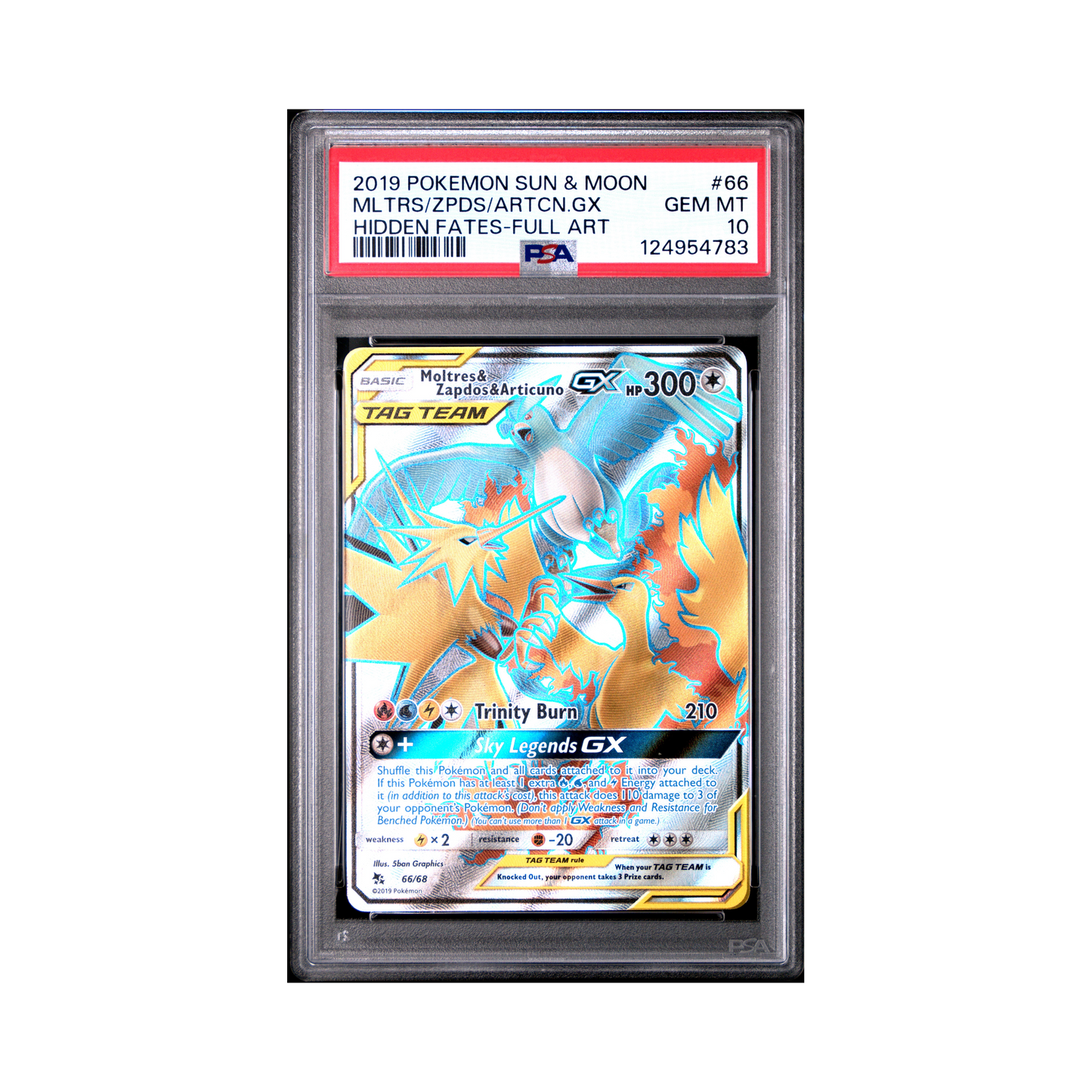 2019 Pokemon Hidden Fates Moltres & Zapdos & Articuno-GX #66 PSA 10