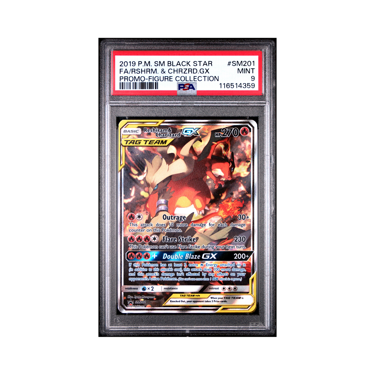 2019 Pokemon SM Black Star Promo Reshiram & Charizard GX #SM201 PSA 9