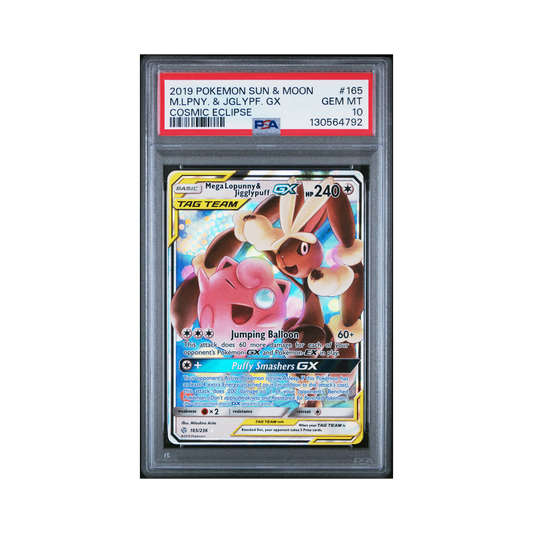 2019 Pokemon Sun & Moon Cosmic Eclipse Mega Lopunny & Jigglypuff GX #165 PSA 10
