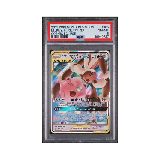 2019 Pokemon Sun & Moon Cosmic Eclipse Mega Lopunny & Jigglypuff GX #165 PSA 8
