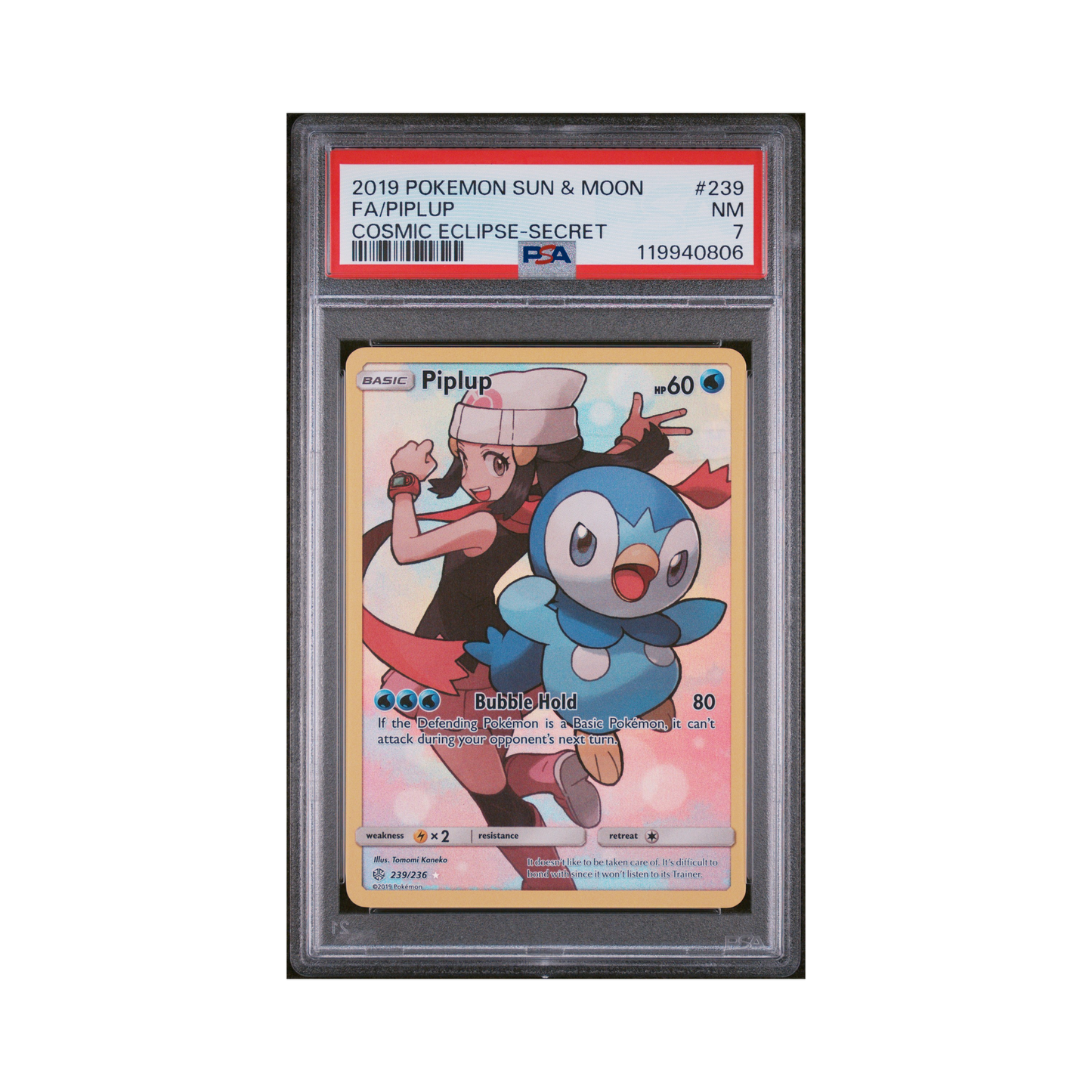2019 Pokemon Sun & Moon Cosmic Eclipse Piplup #239 PSA 7