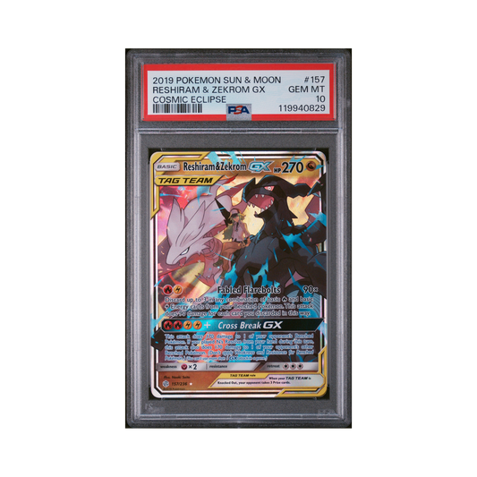 2019 Pokemon Sun & Moon Cosmic Eclipse Reshiram & Zekrom GX #157 PSA 10