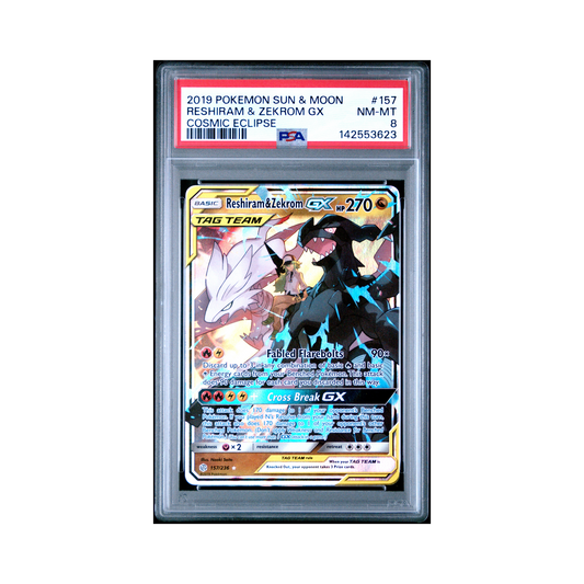 2019 Pokemon Sun & Moon Cosmic Eclipse Reshiram & Zekrom GX #157 PSA 8