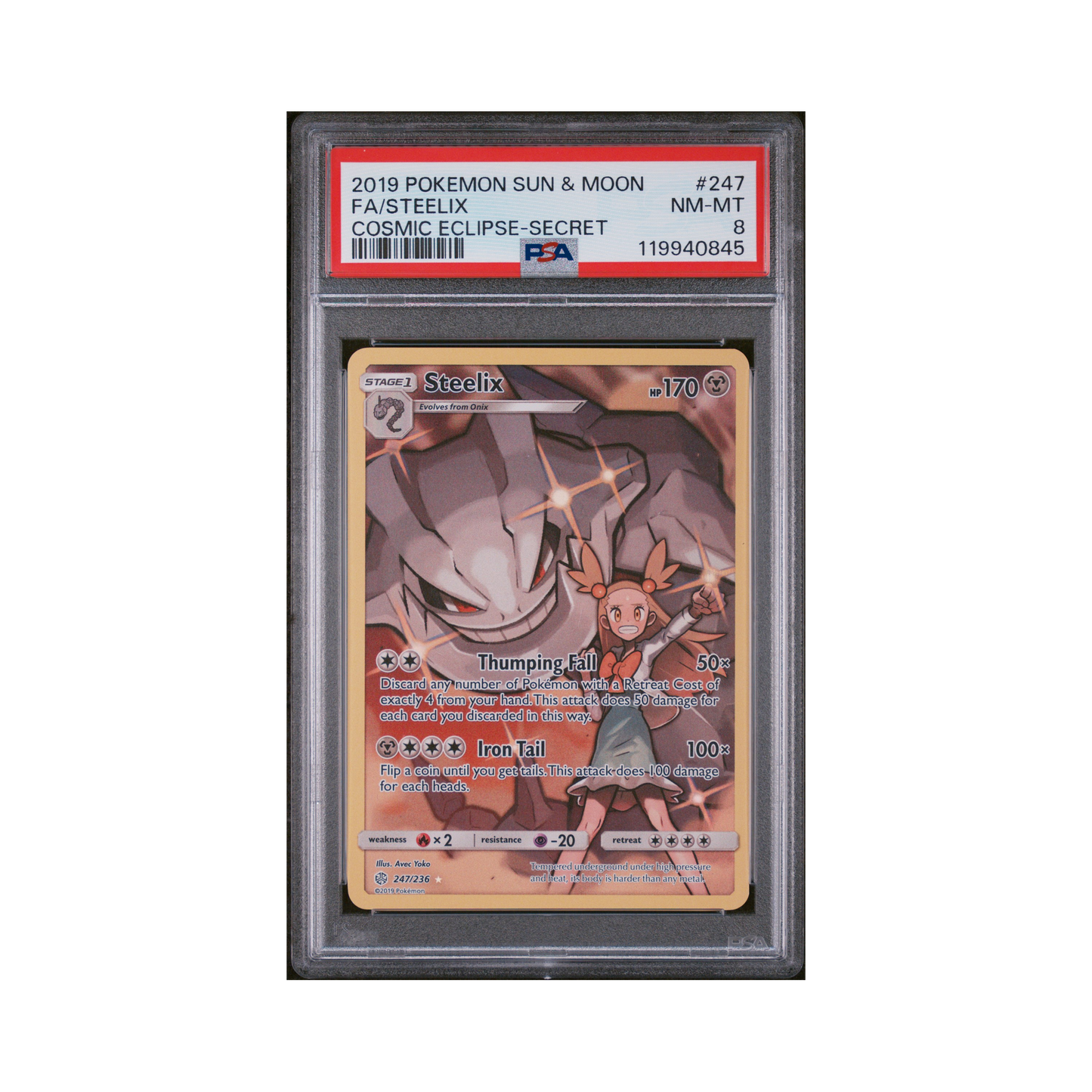 2019 Pokemon Sun & Moon Cosmic Eclipse Steelix #247 PSA 8