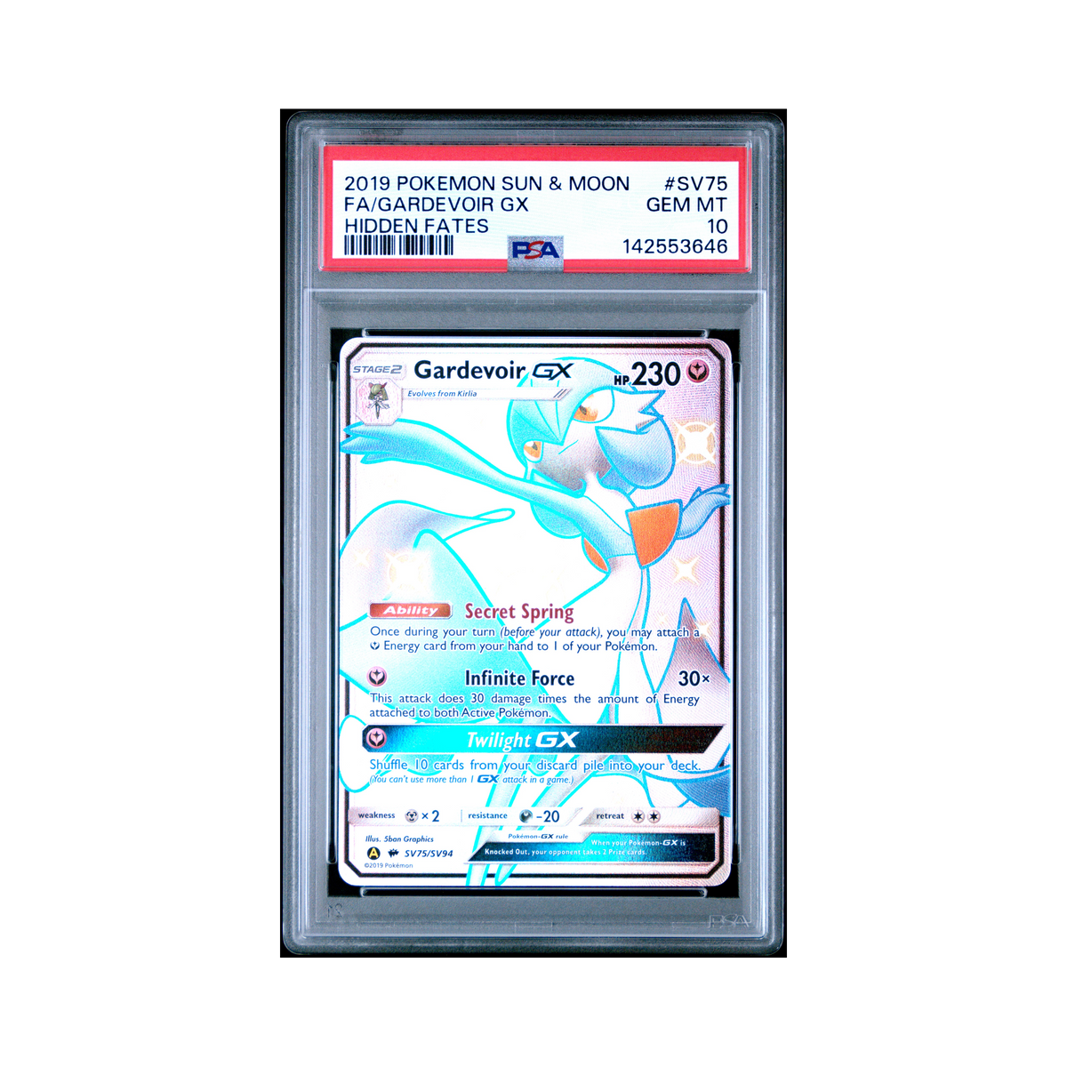 2019 Pokemon Sun & Moon Hidden Fates Gardevoir GX #SV75 PSA 10