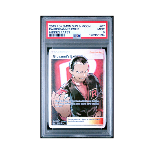 2019 Pokemon Sun & Moon Hidden Fates Giovanni's Exile #67 PSA 9