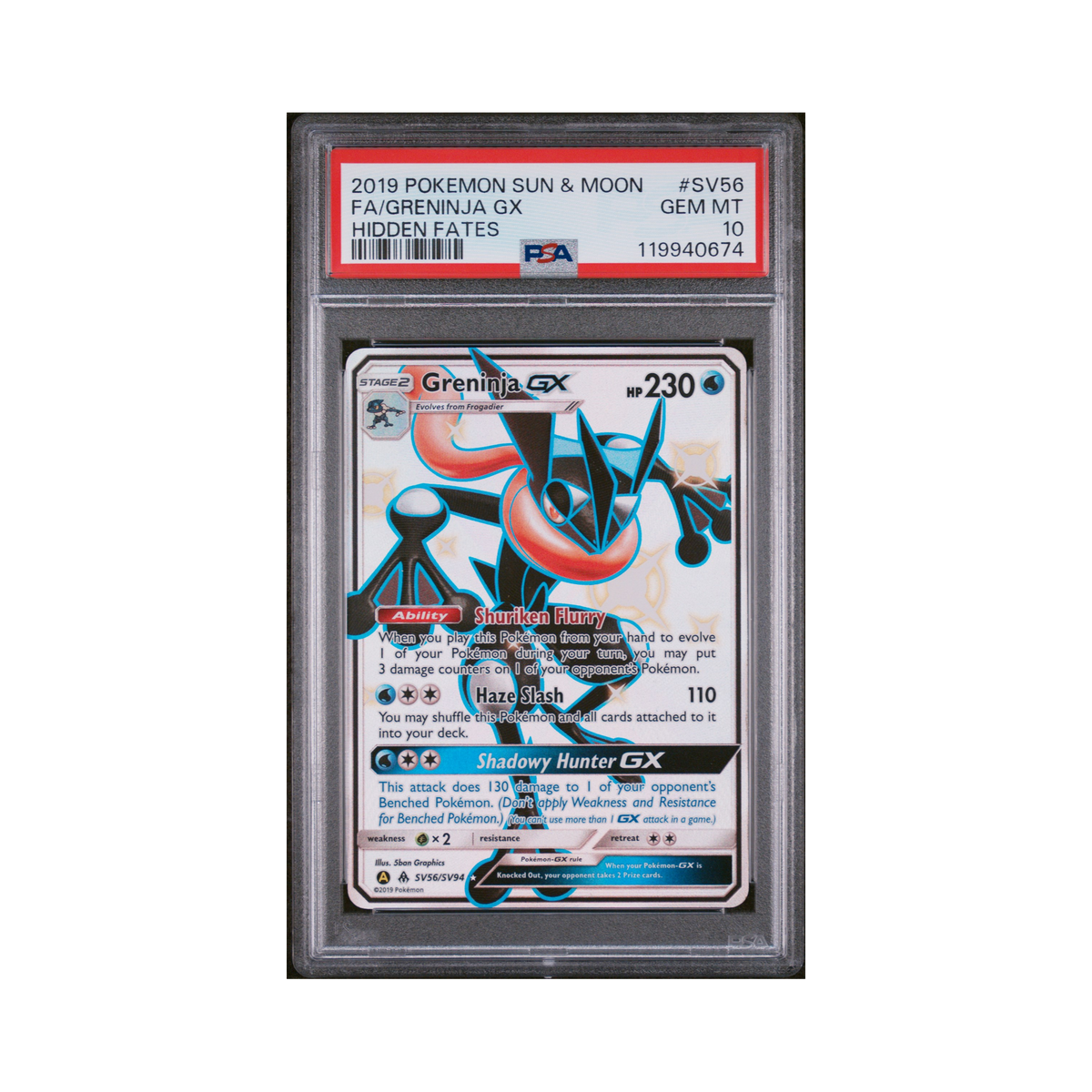 2019 Pokemon Sun & Moon Hidden Fates Greninja GX #SV56 PSA 10