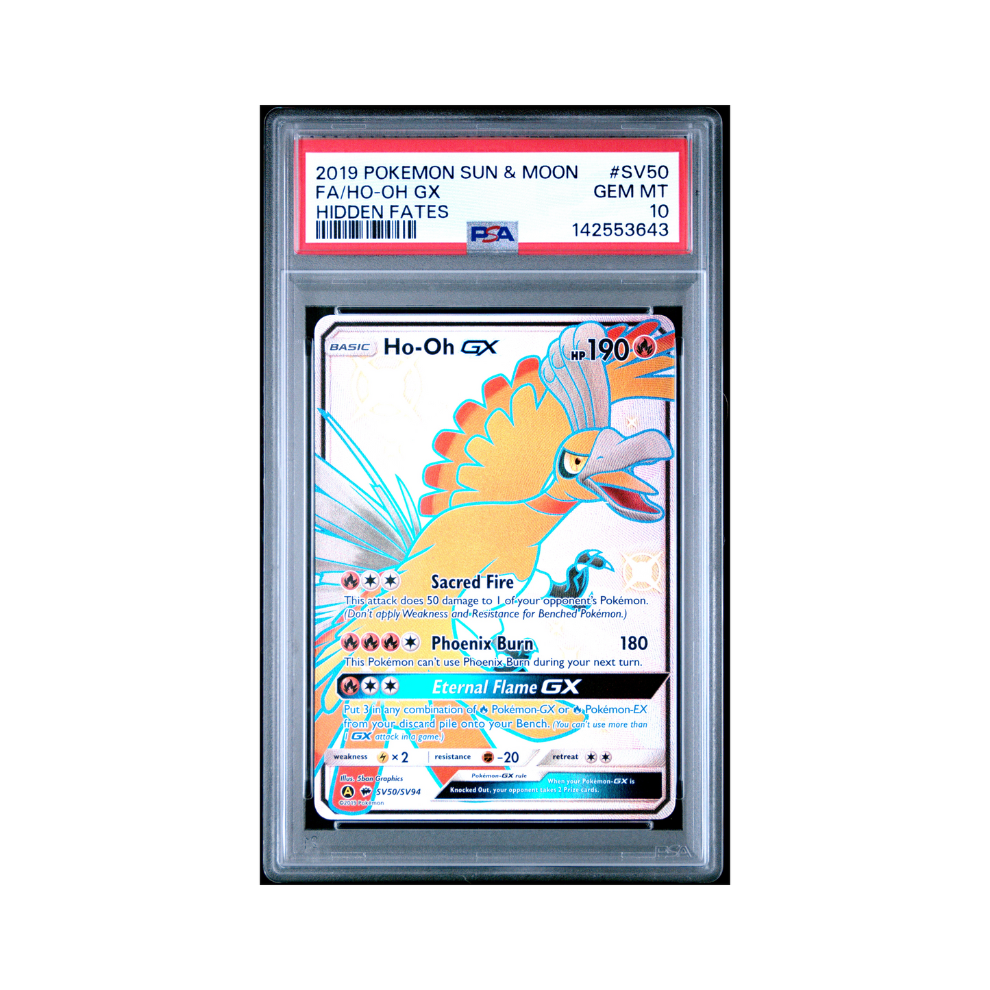 2019 Pokemon Sun & Moon Hidden Fates Ho-oh GX #SV50 PSA 10