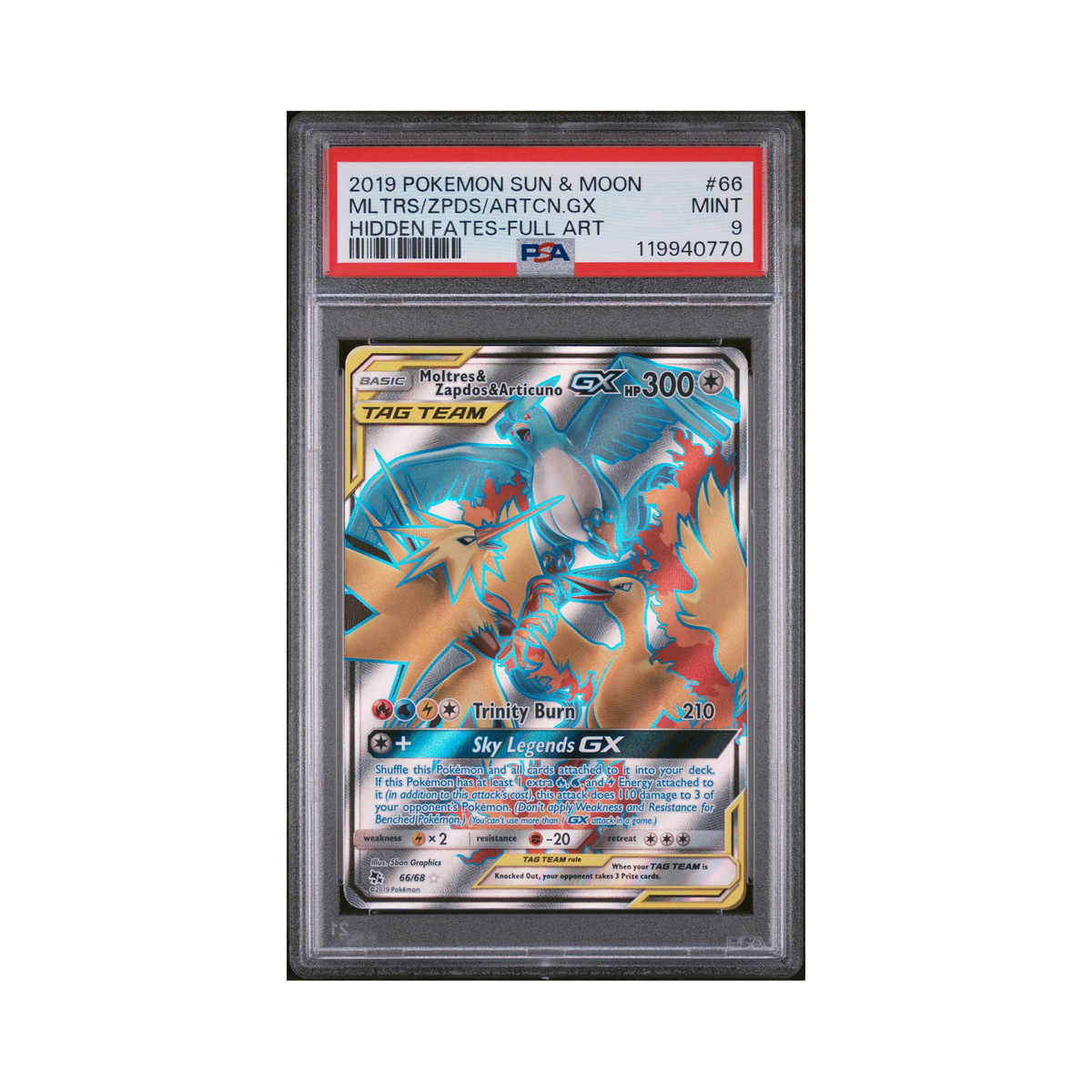 2019 Pokemon Sun & Moon Hidden Fates Moltres & Zapdos & Articuno GX #66 PSA 9