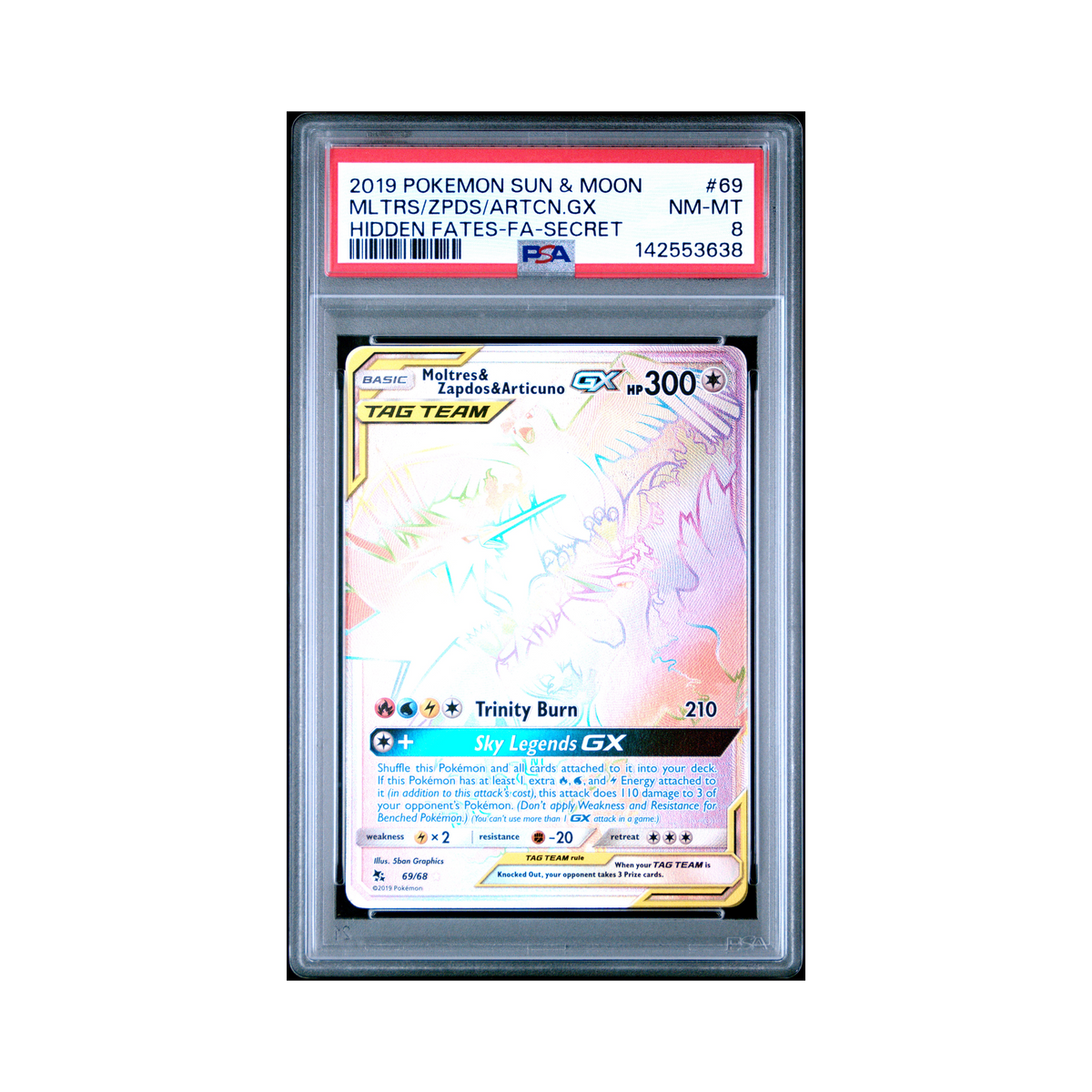 2019 Pokemon Sun & Moon Hidden Fates Mltrs/zpds/artcn.gx #69 PSA 8