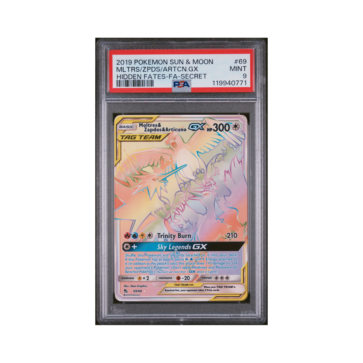 2019 Pokemon Sun & Moon Hidden Fates Moltres & Articuno & Zapdos GX #69 PSA 9