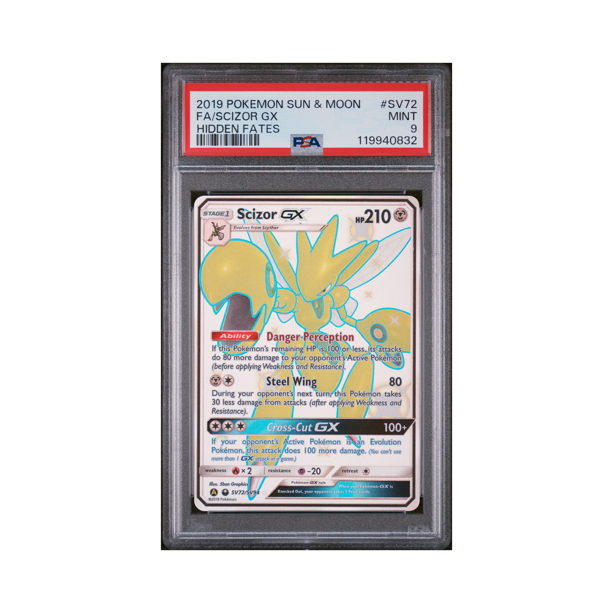 2019 Pokemon Sun & Moon Hidden Fates Scizor GX #SV72 PSA 9