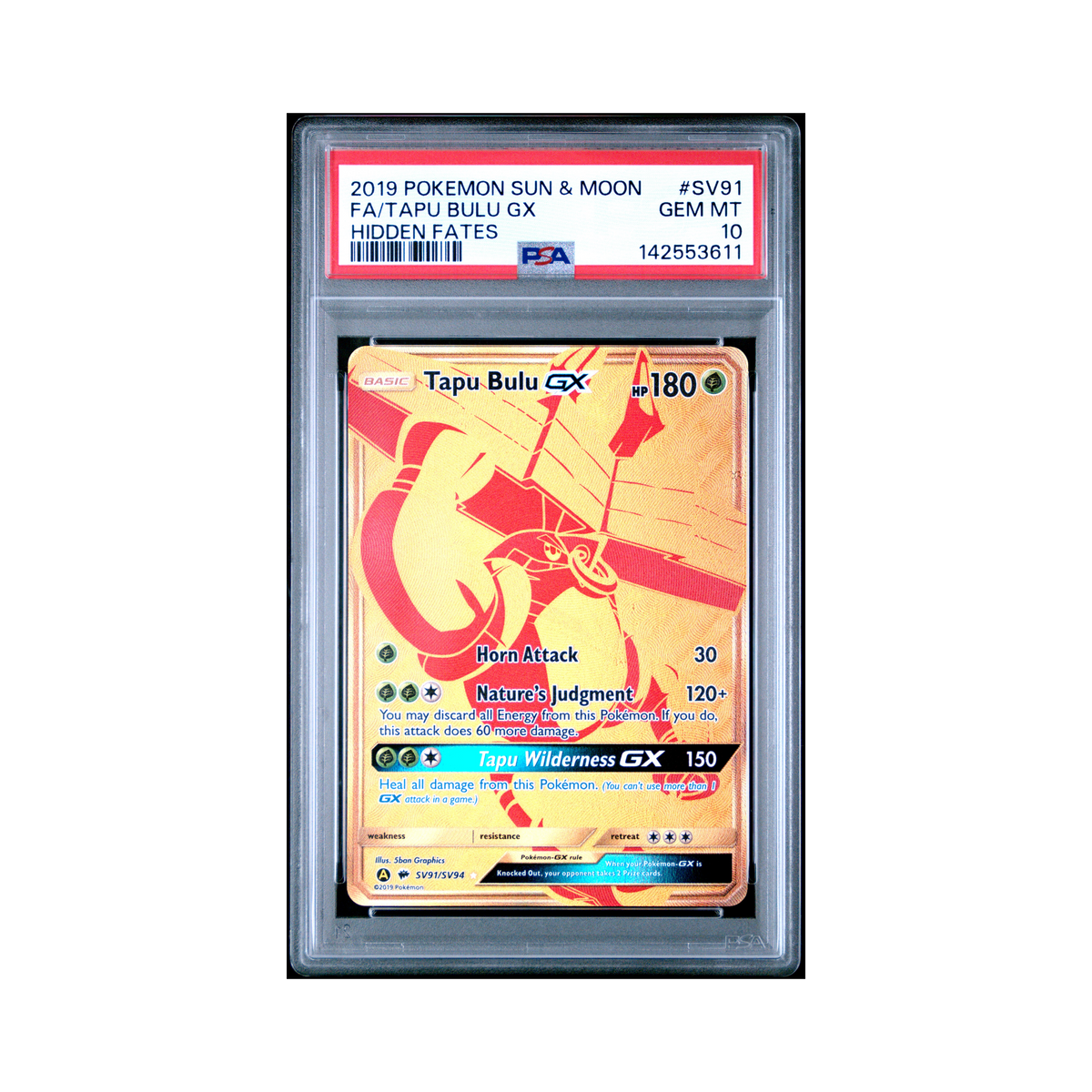 2019 Pokemon Sun & Moon Hidden Fates Tapu Bulu GX #SV91 PSA 10