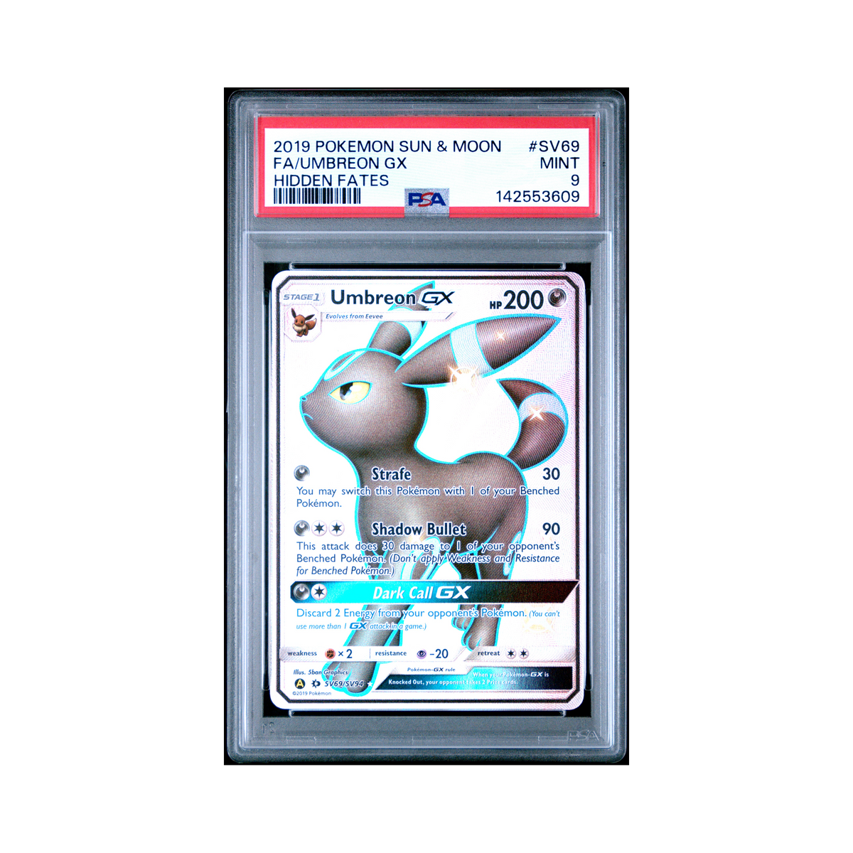 2019 Pokemon Sun & Moon Hidden Fates Umbreon GX #SV69 PSA 9