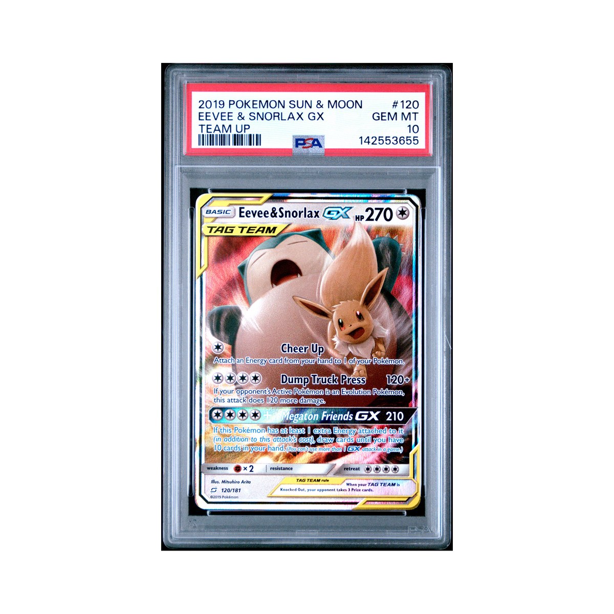2019 Pokemon Sun & Moon Team Up Eevee & Snorlax GX #120 PSA 10