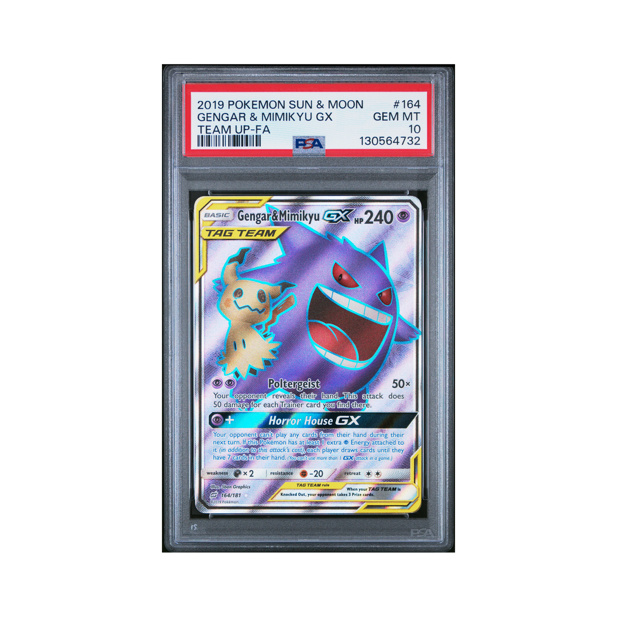 2019 Pokemon Sun & Moon Team Up Gengar & Mimikyu GX #164 PSA 10