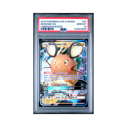 2019 Pokemon Sun & Moon Unbroken Bonds Dedenne GX #57 PSA 10