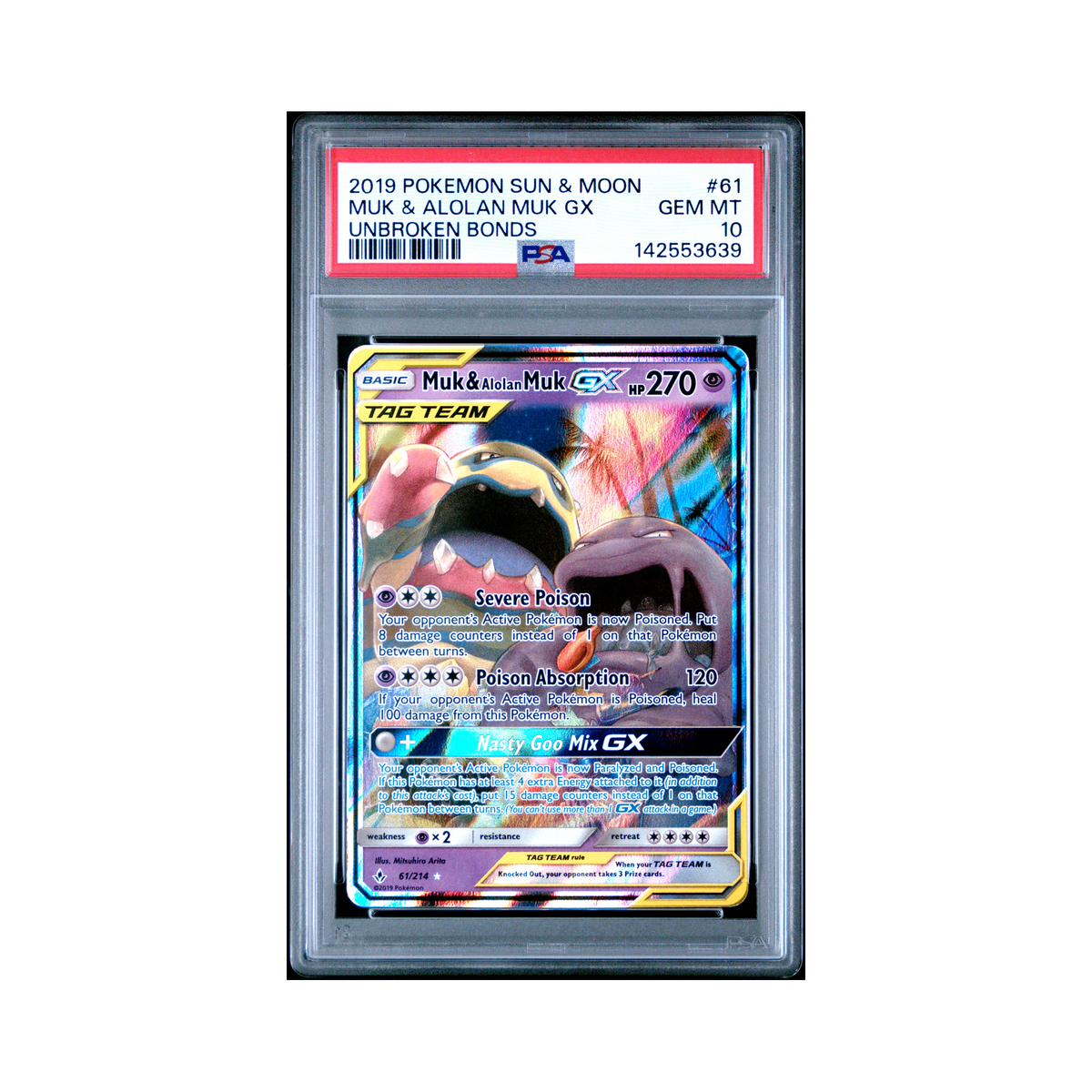 2019 Pokemon Sun & Moon Unbroken Bonds Muk & Alolan Muk GX #61 PSA 10