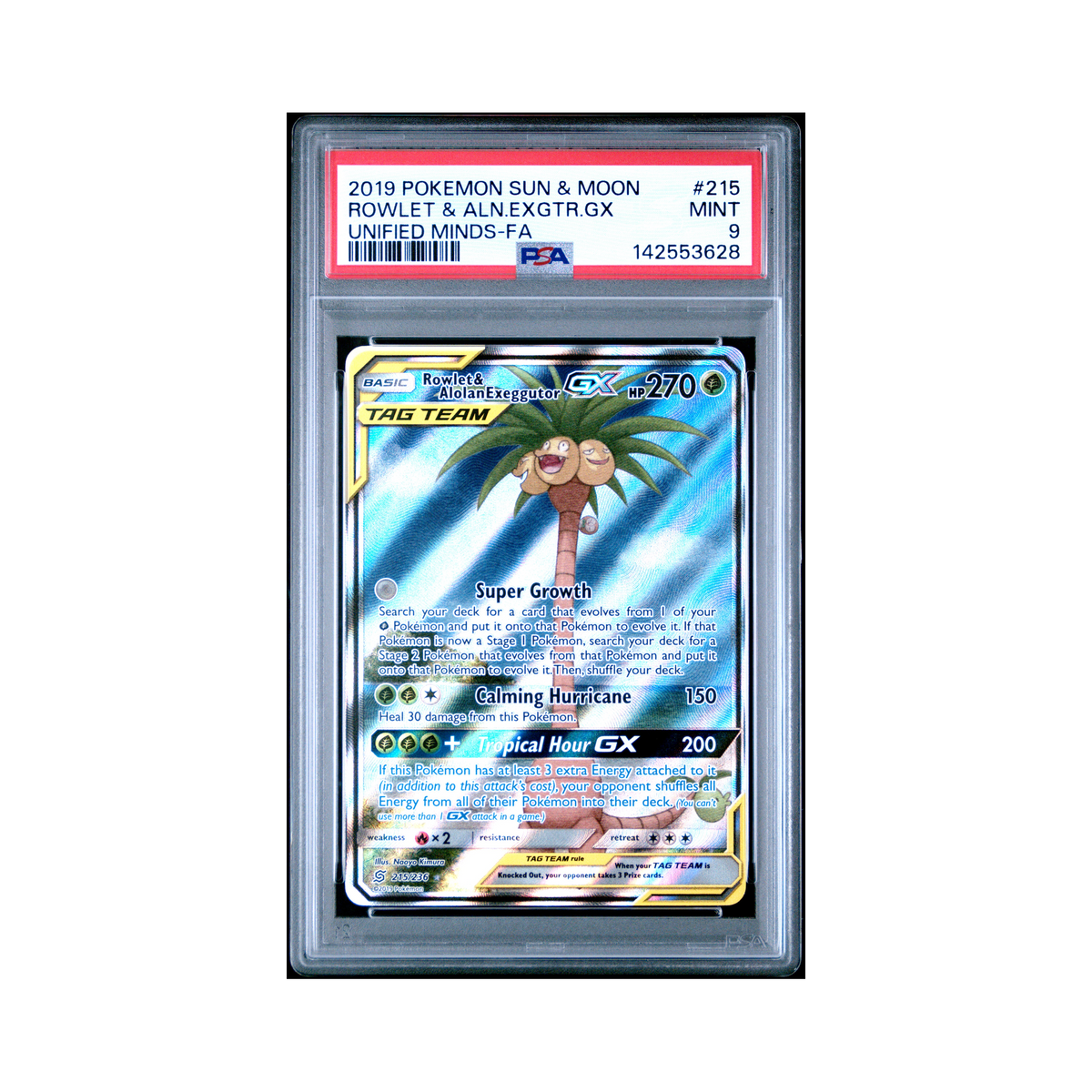 2019 Pokemon Sun & Moon Unified Minds Rowlet & Aln.exgtr.gx #215 PSA 9