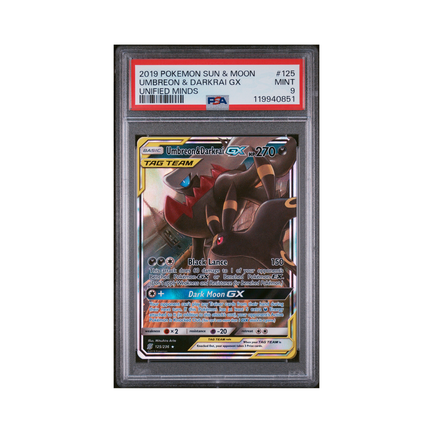2019 Pokemon Sun & Moon Unified Minds Umbreon & Darkrai GX #125 PSA 9