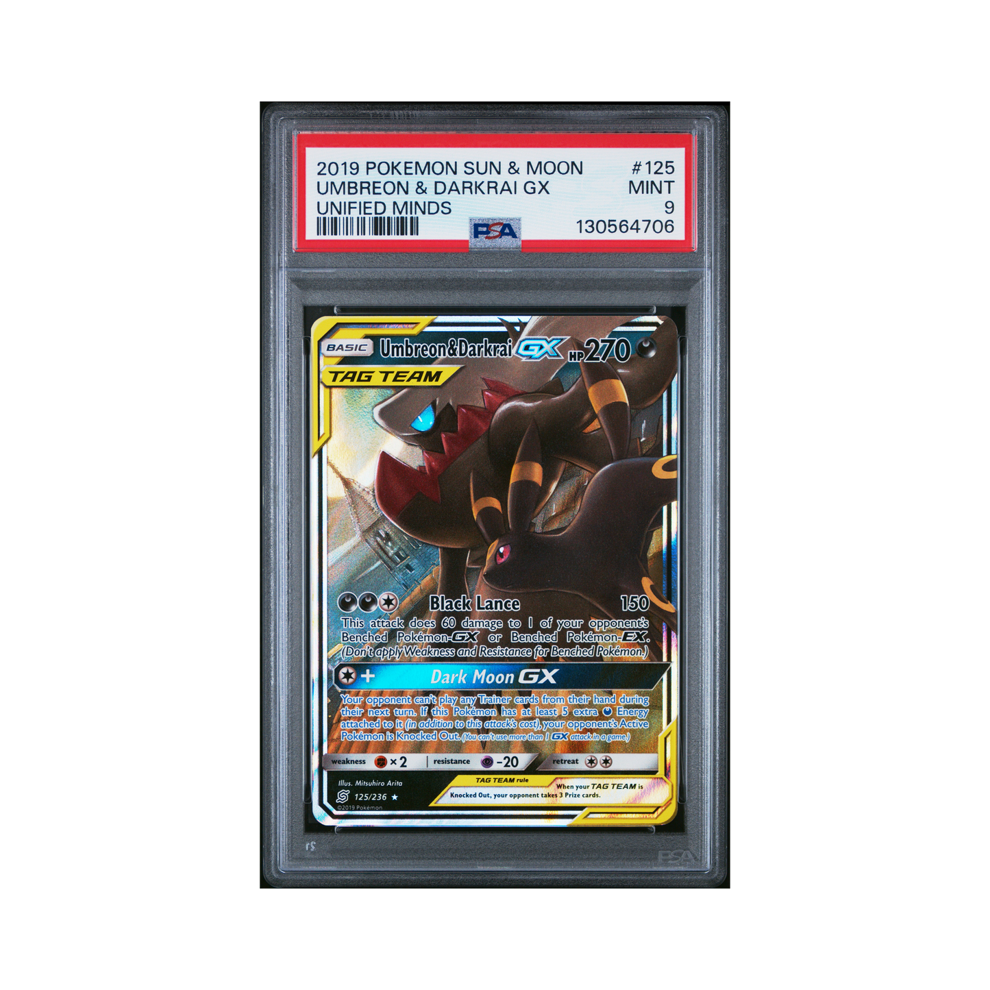 2019 Pokemon Sun & Moon Unified Minds Umbreon & Darkrai GX #125 PSA 9