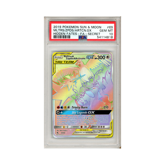 2019 Pokemon Hidden Fates Moltres & Zapdos & Articuno-GX #69 PSA 10
