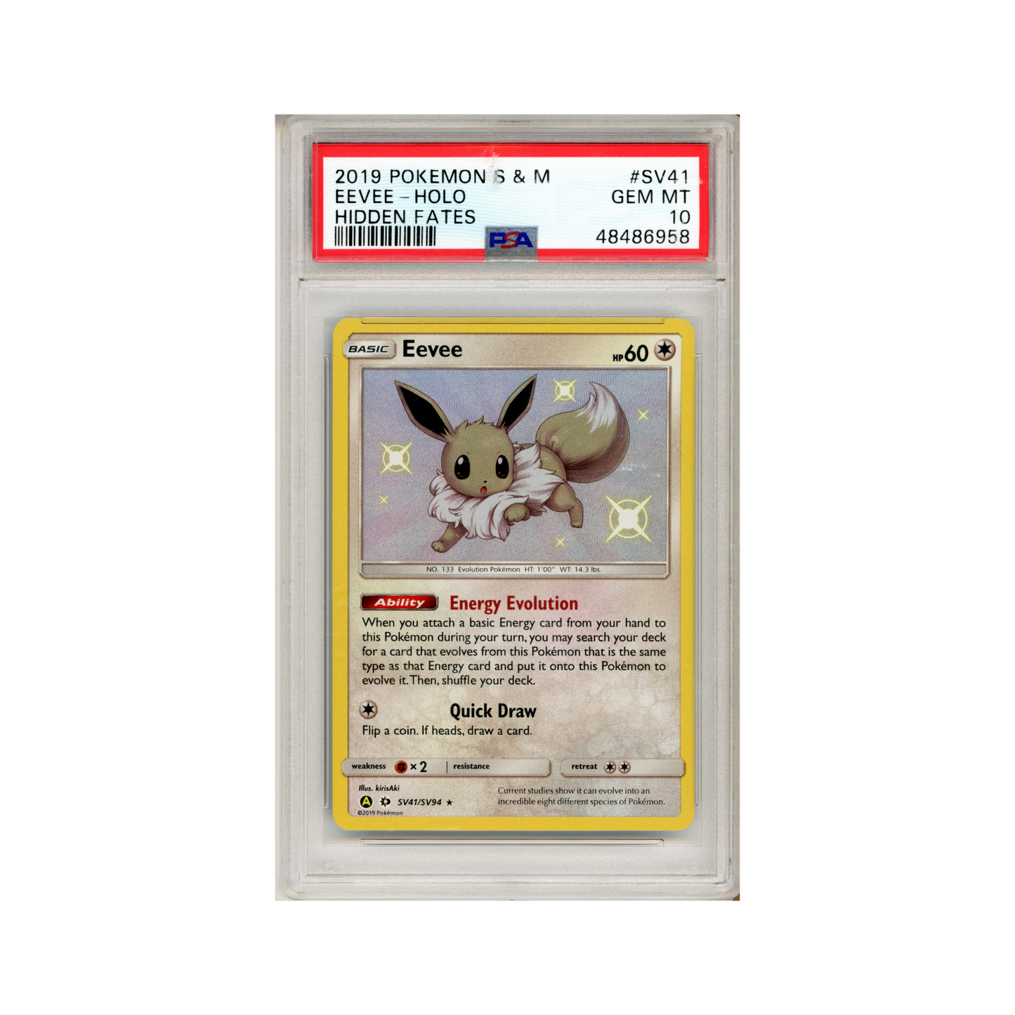 2019 Pokemon Hidden Fates Shiny Vault Eevee #SV41 PSA 10