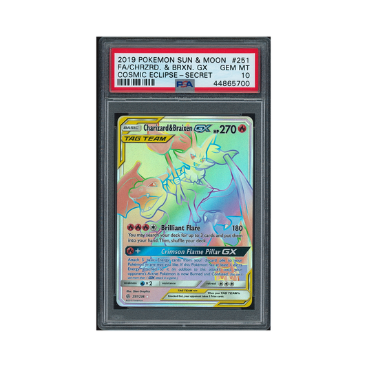 2019 Pokemon Sun & Moon Cosmic Eclipse Charizard & Braixen GX #251 PSA 10