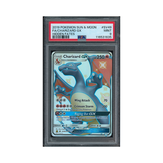2019 Pokemon Sun & Moon Hidden Fates Charizard GX #SV49 PSA 9