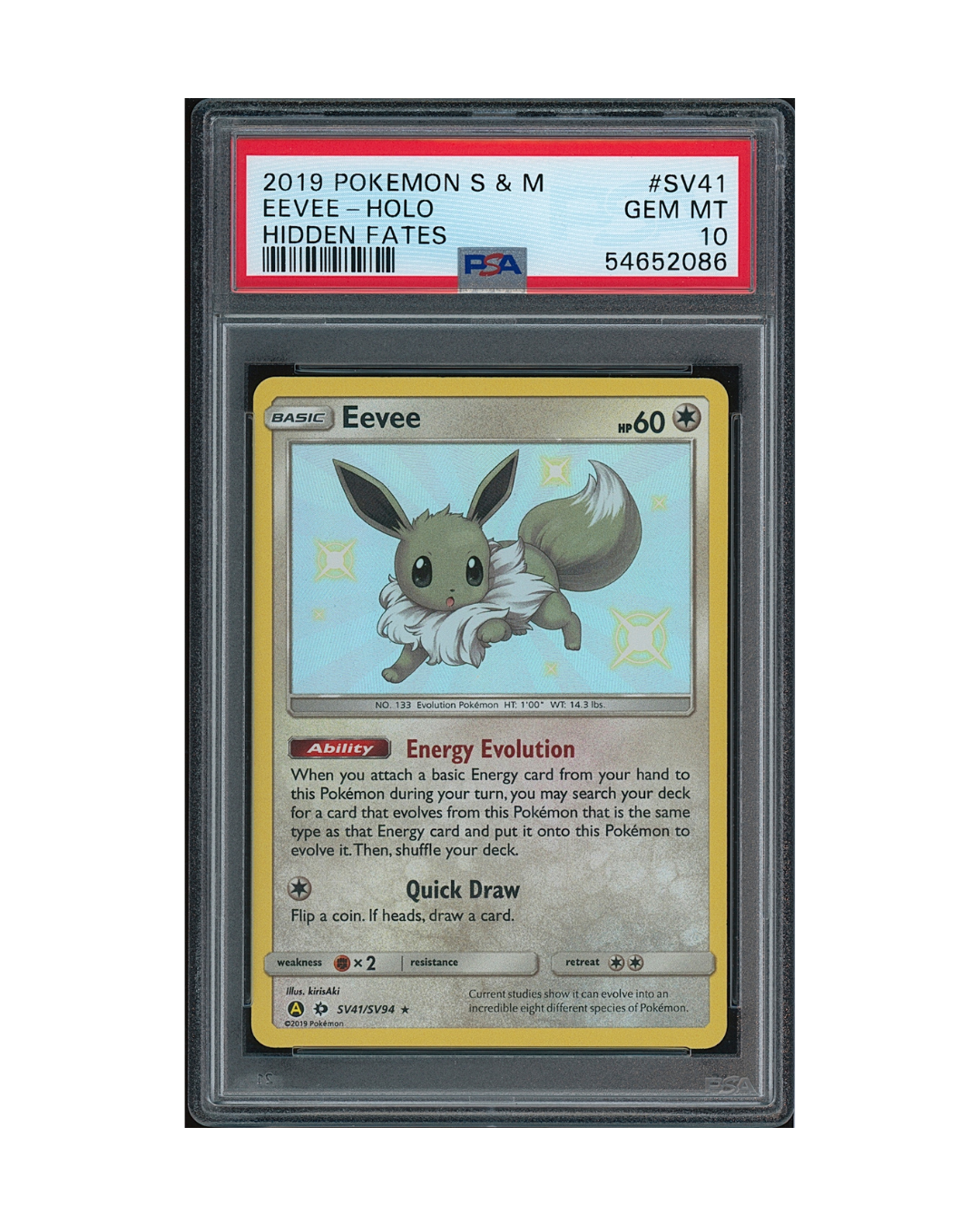 2019 Pokemon Sun & Moon Hidden Fates Eevee #SV41 PSA 10