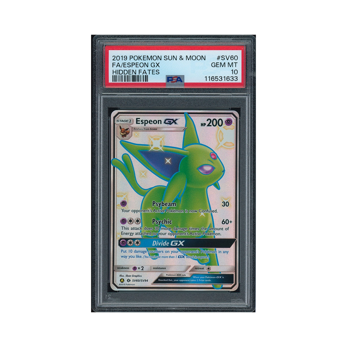 2019 Pokemon Sun & Moon Hidden Fates Espeon GX #SV60 PSA 10