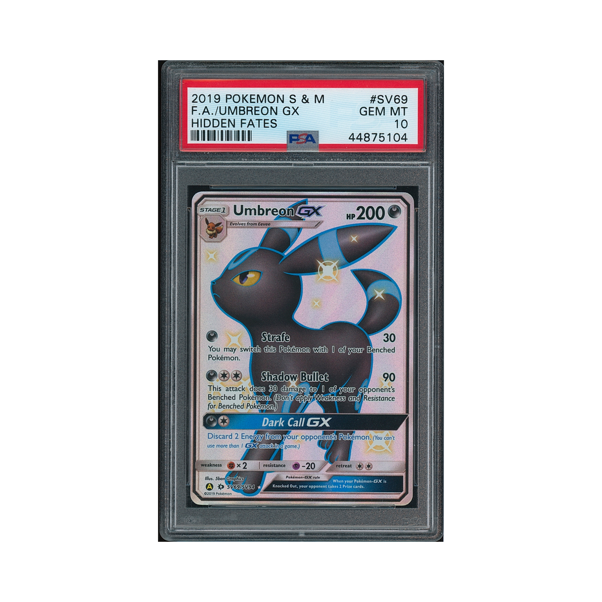 2019 Pokemon Sun & Moon Hidden Fates Umbreon GX #SV69 PSA 10