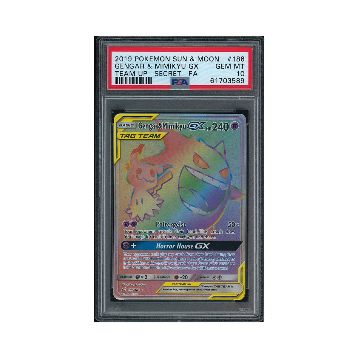 2019 Pokemon Sun & Moon Team Up Gengar & Mimikyu GX #186 PSA 10
