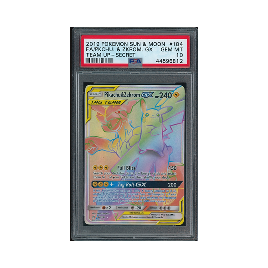 2019 Pokemon Sun & Moon Team Up Secret Pikachu & Zekrom GX #184 PSA 10