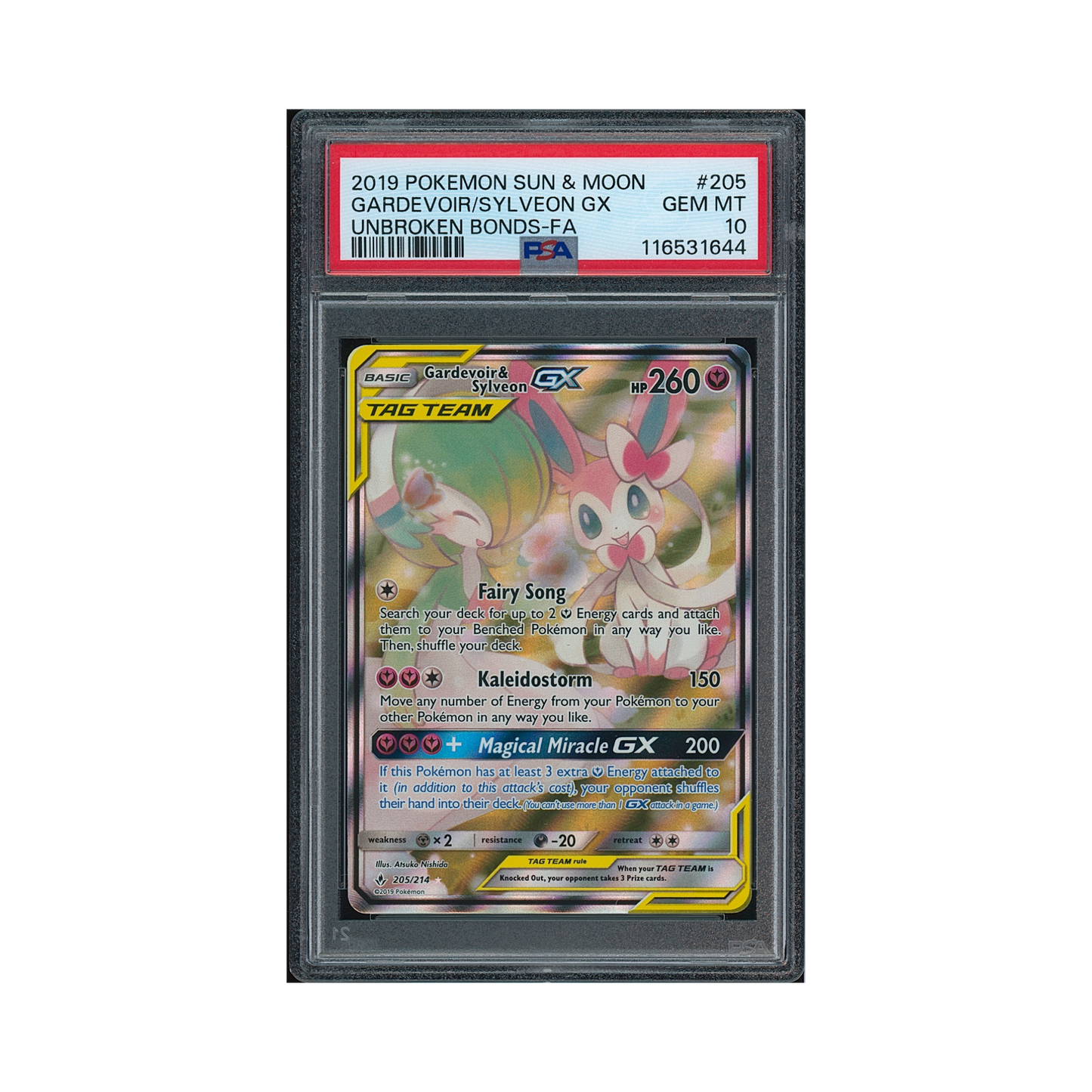2019 Pokemon Sun & Moon Unbroken Bonds Gardevoir & Sylveon GX #205 PSA 10