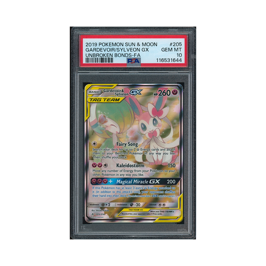 2019 Pokemon Sun & Moon Unbroken Bonds Gardevoir & Sylveon GX #205 PSA 10