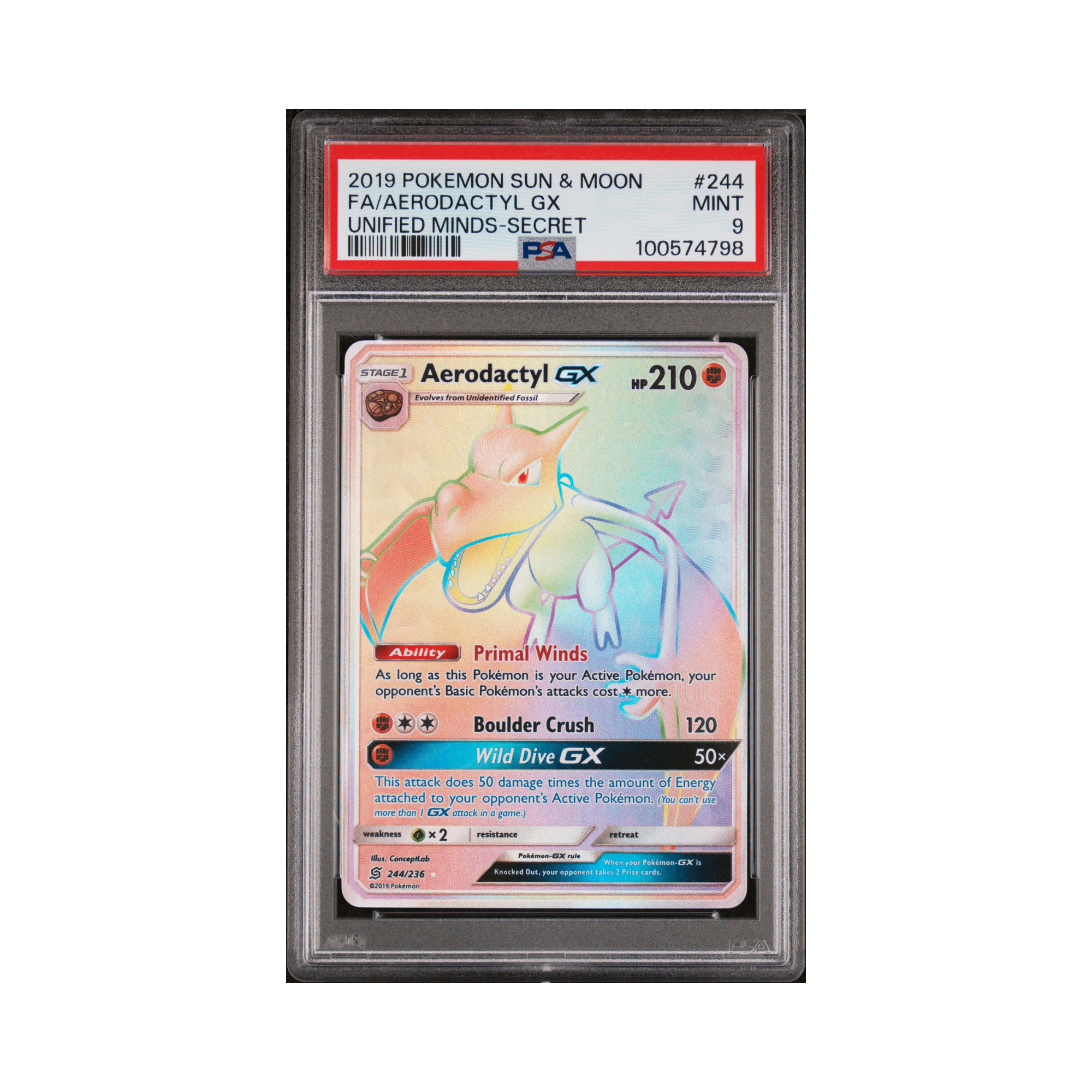 2019 Pokemon Sun & Moon Unified Minds Aerodactyl GX #244 PSA 9 – Common ...