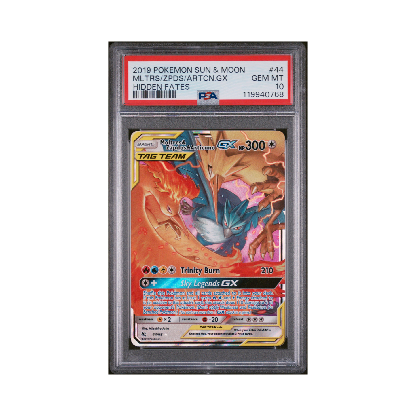 2019 Pokemon SM Hidden Fates Moltres & Zapdos & Articuno BX #44 PSA 10