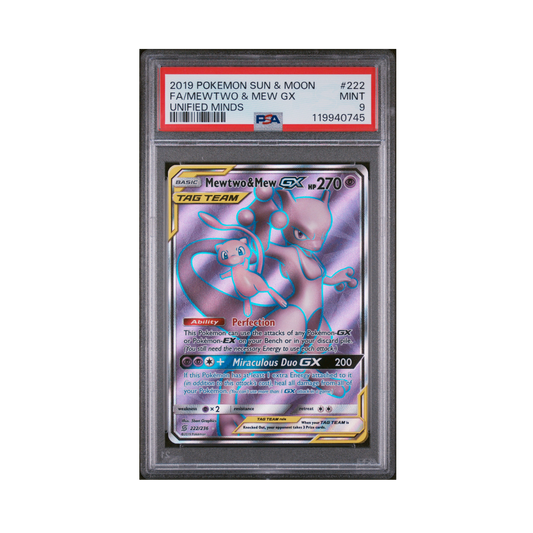 2019 Pokemon Sun & Moon Unified Minds Mewtwo & Mew GX #222 PSA 9