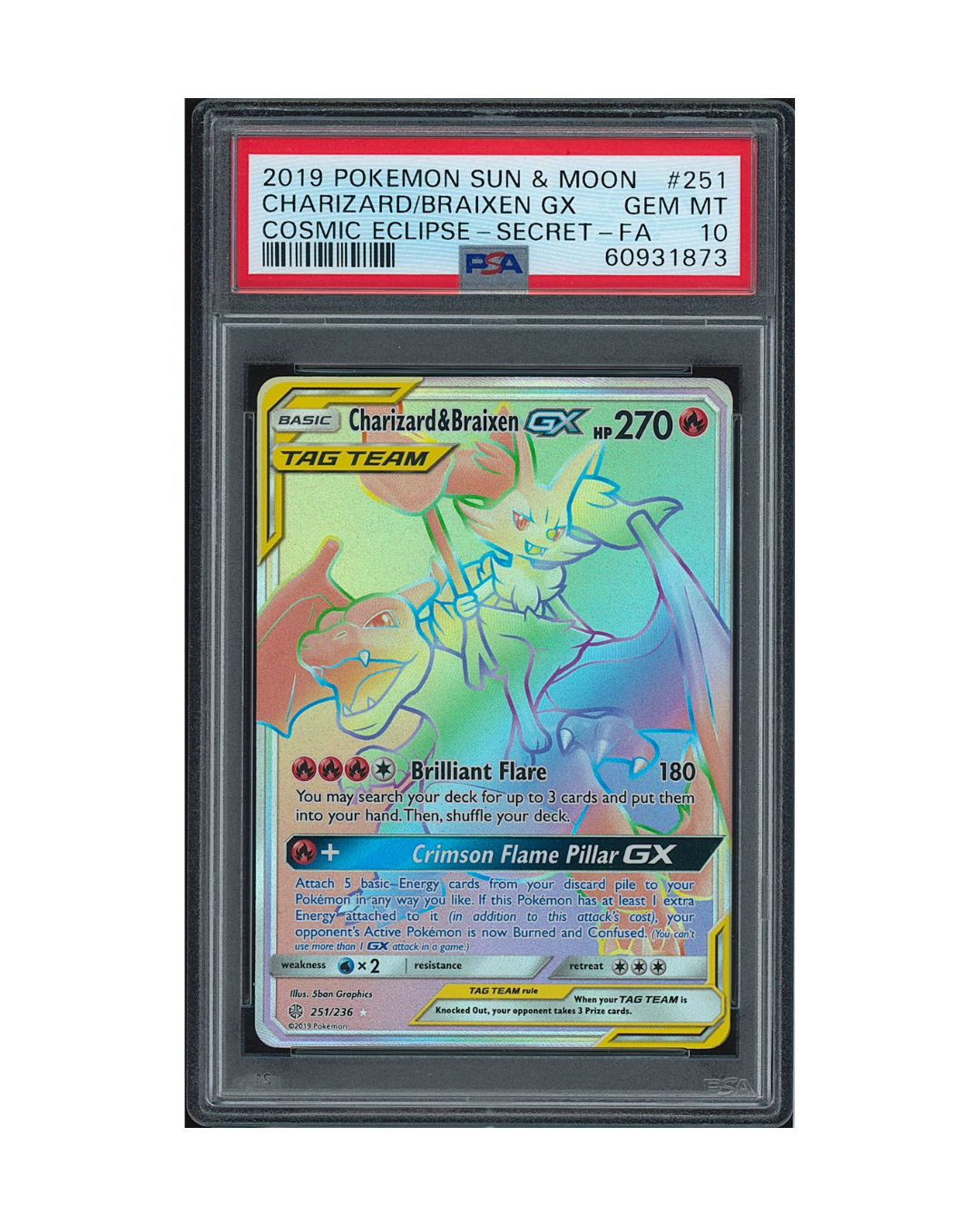 2019 Pokemon Sun & Moon Cosmic Eclipse Charizard & Braixen GX #251 PSA – Common Lands